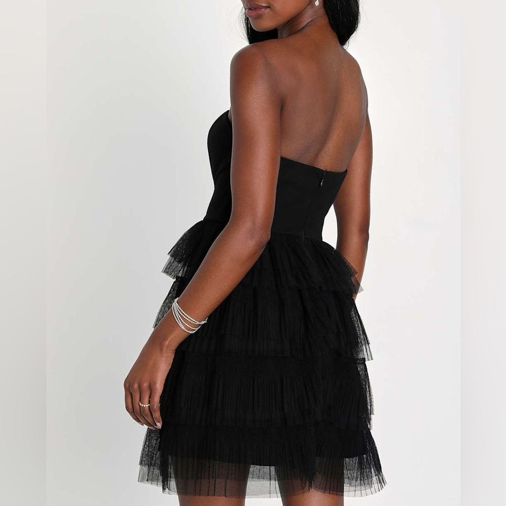 Lulus Black Strapless Tiered Tulle Mini Dress - Picture 4 of 12